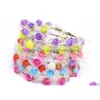 Decorative Flowers Wreaths Flowerlume Led Garland Headband - Silk Gold Colorf Lights Ribbon Rattan Wreath For S Festivals Parties Drop Dhd3V