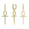 1 par casual 925 Sier Ankh Cross Drop Earrings 14K White Gold Diamond Micro Pave Cubic Zircon Earring Men Women Gift SMEEEXHE LEVERING