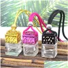 Diffuseurs d'huiles essentielles Cube Creux Voiture Par Bouteille Rétroviseur Ornement Suspendu Désodorisant Pour Diffuseur Parfum Vide Verre Pendentif Dhu8P