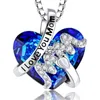 Pendentif Colliers Mode de luxe "Maman" Collier Rouge Bleu Coeur Cristal Bijoux Dames Anniversaire Anniversaire Noël Fête des Mères Cadeau 230915