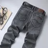 Jeans pour hommes marque droite léger coton Stretch Denim affaires décontracté taille haute mince gris clair 230915