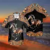 Casual overhemden voor heren Retro inheemse Amerikaanse tribale paard Guayabera shirt voor heren Cubaanse Hawaiiaanse vakantie met korte mouwen Blou205M