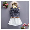 Clothing Sets Kids Summer Sleeveless Floral Print T-Shirtaddpure Color Shorts 2Pcs For Girls Baby Clothes Outfits Drop Delivery Matern Dhy8L