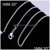 Łańcuchy BK 1mm 925 Sterling Sier Box Choker Naszyjniki dla kobiet mężczyzn Wisior biżuterii Robienie 16 18 20 22 24 cale zrzutu wisiorki DHGKP