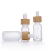 Frosted White Glass Dropper Bottle 10ml 15ml 20ml 30ml 50ml With Bamboo Cap 1oz Wooden Essential Oil Bottles Vtcih
