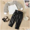 Clothing Sets New Baby Girl Clothes Two Piece Set Dot Designer Kids Spring And Autumn Childrens Mesh Puff Sleeve Top Pu Leather Trouse Dhmfw