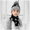 Hats Scarves Sets Fashion Winter Thick Warm Kids Hat Set Scarf For Boy Girl Cute Double Pom Children Beanie Gift Drop Delivery Accesso Dh4Yx