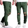 Whole- Straight Ripped Pants Men 2017 Brand Nowy hip hop zielone chude dżinsy Mężczyźni Slim Fit Biker Dżinsy Homme Casual Pants Spodnie