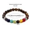 Beaded 7 chakra charm yoga pärlor armband för kvinnor mens lava rock tiger eye bärnsten turkos ametyst lapis lazi naturliga sten handma dhlhe