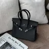 Platinum Designer Handbag Black Silver Buckle Bag Leather Women's Fashion Versatile Large Capacity Litchi Pattern