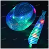 Party Hats Fashion Kids Adt Led Light Up Tie Sequin Jazz Fedora Hat Flashing Neon Gift Costume Cap Birthday Carnival Drop Delivery Hom Dhoyl