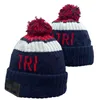 Säker manschetterad stickad hatt med Pom Winter Hats Football Beanies Sport 32 lag Match Order Navy Striped Cuff Sticked Pom