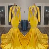 yellow gold Prom Dresses For Black Girls African Party Dress Long Sleeve Special Occasion evening Gown Mermaid robe de femme maria2372