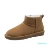 Wintersnowboots voor dames Platform Mini-katoenen schoenen Wollen pantoffels met platte bodem Leer en gras Klassiek Buitenwarmte