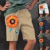 Men's Shorts Linen Mens Sunflower Summer Short Male Cotton Knee Length Sweatpants Wide Leg Bermuda Beach Large Size Joggers