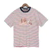 Camiseta design listra curta t manga curta urso clássico retro tendência hoodie moda masculina tshirt roupas rua bordado lette281z