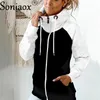 Hoodies femininos moletom casual bloco de cor moletom feminino zip up hoodies cardigan manga longa solta moletom com capuz casacos streetwear tops 230914