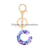 Keychains Lanyards 26 Initials Letter Pendant Key Chains For Women Acrylic Resin Keyrings Car Keys Ring Holders Bag Charm Jewelry Crea Dhbnq