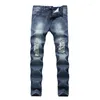 Trendiga denim vanliga jeans män hål förstört modemärke trend tunna all-match byxor stor storlek