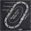 Mens 12Mm Iced Figaro Chain Necklace 14K White Gold Plated 2 Row Diamond Cubic Zirconia Jewelry 16Inch-24Inch Icy Chocker Drop Delivery