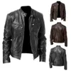 Winter Business Gentleman Warm Zipper Cardigan Pocket Decoration Pu Leather Stand Neck Slim Fit Leather Jacket P55