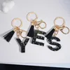 Keychains Black Letter Keychain With Long Tassels Glitter Resin A-Z Initials Alphabet Keyring Pendant Women Handbag Phone Decorative Gifts