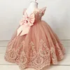 2021 Blush Pink Lace Flower Girl Sukienki Ball Ballless Vintage Vintage Lilttle Kids Birthday Controselki Weddding Suknie ZJ674275R