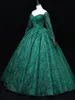 Темно-зеленые платья для выпускного вечера Элегантные бальные платья с открытыми плечами и длинными рукавами, украшенные бисером вдоль декольте Вечерние платья