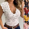 Blouses pour femmes Chemises Blouses en dentelle Chemises Sexy Club Femme Chemises en acrylique V profond Été Mode Hauts Dentelle Sexy Col en V Sans manches Mode Top 230915