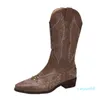 Western Boots Nowe grube pięta wszechstronna vneck haftowany rycerz spiczasty kowbojski rękaw