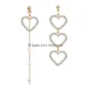 Dangle Chandelier Korean Asymmetry Heart Long Drop Earrings For Women Crystal Big Asymmetrical Geometric Dangling Earring Jewelry Deli Dhezn