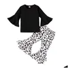 Clothing Sets New Ins Girls Two Piece Black Flare Sleeve Top And Leopard Print Pants For Small Medium Toddler Clothes Kids Designer Dr Dhsop