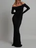 Casual jurken dames elegante maxi gebreide off-shoulder lange mouw slim fit effen kleur bodycon sexy cocktailjurk