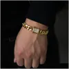 Bracciale Collana Gold Filled Rock Hip Hop Uomo Ragazzo Gioielli Ampia catena a maglie cubane Micro Pave Cz Chiusura Alta qualità Cool Miami Set Drop Dh8Bn