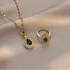 Colar brincos conjunto 18k real chapeamento de ouro não-desbotamento verde cristal gota de água pingente para mulheres banquete casamento jóias presente mãe amante