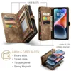 Caseme manyetik deri cüzdan kasası fermuar çıkarılabilir çıkarılabilir kapak İPhone 15 14 13 12 11 Pro Max XS XR 8 7 6S Plus