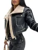 レディースジャケットスウェットシャツ女性フェイクレザーバイカージャケットと毛皮のトリミングされたカラーヴィンテージモトコートウォームウィンターアウター230914