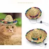 Cat Costumes Straw Weaving Mexico Style Hat For Dogs Summer Mischievous Party Pet Sunproof With Adjustable Neck Strap