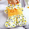 Dog Apparel Dogs Clothes Pet Dress Yellow Printing Corduroy Splicing Clothing For Small Cute Doll Collar Fashion Cats Skirts