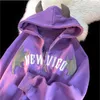 Kvinnors hoodies tröjor amerikanska retro lilla djävul hoodies broderade blixtlås hoodie kvinnor y2k street mode trend tröja casual loose hoodie 230914