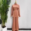 Ethnic Clothing Muslim Women Tops Elastic Waist Pants Two Piece Set Dubai Turkey Tracksuit Outfits Islam Eid Ramadan Abaya Dress Kaftan