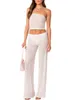 Women's Two Piece Pants Women 2 Set Y2k Strapless Backless Going Out Tube Tops High Waist Wide Leg Palazzo Summer Outfits