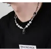 Encantos Hiphop Preto Strass Pingente Pérola Colar Homens Aço Mens Jóias Homem Necklac 230915