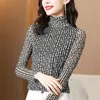 Womens Knits Tees Blouses Truien Vintage Blouse Mesh Shirt Hoge Hals Herfst Winter Lange Mouw Hemd Tops Blusa Femine