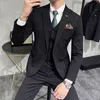 Herrenanzüge Blazer 2023 Mode Männer Casual Boutique Business Gestreift Slim Fit Hochzeitskleid Anzug Mantel Set Männlich 3 Stück Jacke Hose Weste 230915