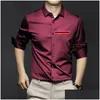 Herrklänningskjortor Casual Mens Designer S långärmad Autumn Spring Man Shirt Topps Breattable Ice Silk Drop Delivery Apparel Clothing Dhiuj