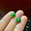 Stud Earrings Natural An Jade Green Round Earings Vintage Silver Inlaid For Women Classical Simple Party Jewelry Gift