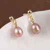 Boucles d'oreilles en perles violettes d'eau douce naturelles, accessoires de bijoux pour femmes, pendentif de mariage, à la mode, cadeau de charme de fête