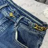 Jeans feminino de alta rua, estilo reto para motocicleta, artesanato especial, bordado, corte de perna, jeans para mulheres, di_girl