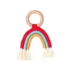 lioraitiin Accessories Newborn Baby Rainbow Teether Crochet Wood Ring Baby Teething Toy Natural Cotton Teething Toy313V